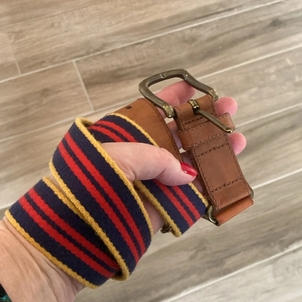 Ralph Lauren 38 adjustable striped leather belt